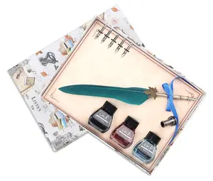 Caneta de penas vintage ecológica para escritório, conjunto de canetas e canetas de penas de ganso para artesanato e presentes