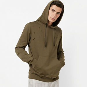 Sudadera con capucha de manga larga con dobladillo sin rematar, detalles desgastados, de mezcla de algodón, corte oversize, estilo moderno - Product Image 1
