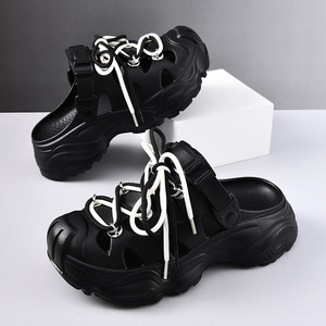 Platform Crocs Summer <b>Closed</b>-<b>Toe</b> <b>Sandals</b> EVA Anti-Slip Thick Sole 3.5cm Heel Height Couple Style Outdoor Wear - Product Image 2