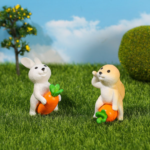 Figuras de conejos adorables con zanahorias, mini adornos de jardín para decoraciones interiores y exteriores - Product Image 4
