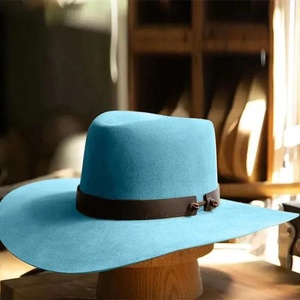 Chapeau Fedora en feutre de laine bleu à large bord, style cowboy occidental, unisexe, pour adultes, décontracté, toutes saisons, pour l'extérieur - Product Image 2