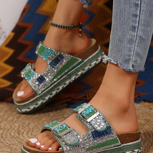 Sandalias de <span class=keywords><strong>mujer</strong></span> retro de moda con suela gruesa, doble hebilla y pedrería, de corcho, estilo <span class=keywords><strong>Birkenstock</strong></span>, elegantes y casuales para verano - Product Image 2
