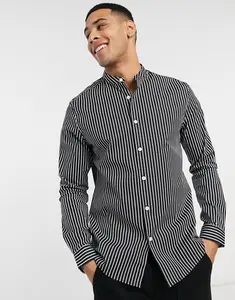 2021 приталенная смарт-рубашка в черно-белую полоску, мужская рубашка с длинным рукавом, индивидуальный логотип, OEM, высокое качество, уличная одежда