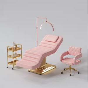 Ensemble de mobilier de salon de beauté noir et or de luxe, lit de massage électrique à 3 moteurs, lit cosmétique réglable pour les cils et le visage avec lampe - Product Image 6