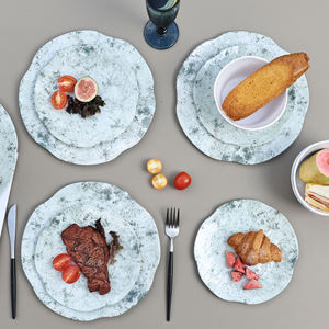 <span class=keywords><strong>Vaisselle</strong></span> en <span class=keywords><strong>mélamine</strong></span> à motif marbré, service de 12 pièces, assiettes <span class=keywords><strong>et</strong></span> bols irréguliers à bord festonné - Product Image 2