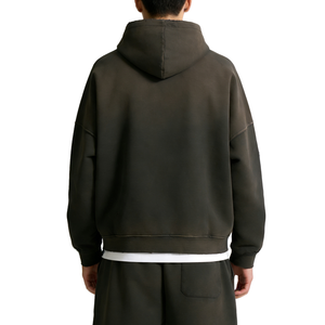 Vente en gros de sweats à capuche zippés pour hommes, style vintage délavé, grammage lourd, coupe ample, épaules tombantes, effet délavé soleil, vierges, personnalisables avec logo à faible coût - Product Image 2