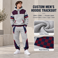 Ensemble de survêtement personnalisé pour homme avec sweat à capuche à patte de boutonnage, empiècements à carreaux, en molleton de coton, color block, 2 pièces, style rétro urbain