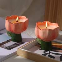 Lilin Aromaterapi Keramik Bentuk Tulip Elegan, Campuran Lilin Kedelai Alami, Dekorasi Pewangi Rumah, Hadiah untuk Pernikahan dan Peresmian Rumah