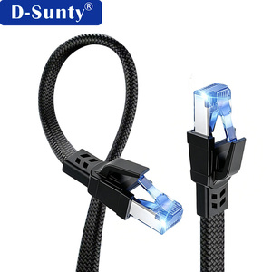 Custom Length Cat8 Flat Braided Network <b>Cable</b> <b>RJ45</b> S/FTP 30AWG Bare Copper Patch Cord - Product Image 5