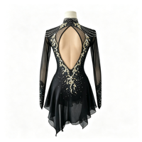 Robe de patinage artistique noire à col montant, manches longues en résille, strass, costume de compétition personnalisé pour enfants, adolescents et adultes, OEM