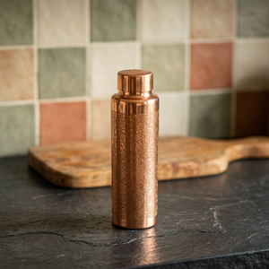 Copper Water Bottle Oriental Pattern Screw-On Lid Reusable Eco-Friendly Dishwasher Safe Anti-corrosion Coating Travel Adults - Product Image 1