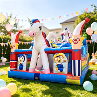 Château gonflable licorne avec tours de clown en PVC pour extérieur, jardin, plage, aire de jeux, amusements, rebondisseur