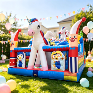 Casa de Brinco Inflable con Forma de Unicornio y Torres de Payaso, Material de PVC, para Jardín, Playa, Patio Trasero, Diversión al Aire Libre - Product Image 1