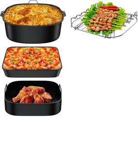 Baril à gâteau en métal et brosse à pizza XL Ensemble d'accessoires pour tasses de cuisson pour friteuse avec <span class=keywords><strong>livre</strong></span> de recettes - Product Image 3