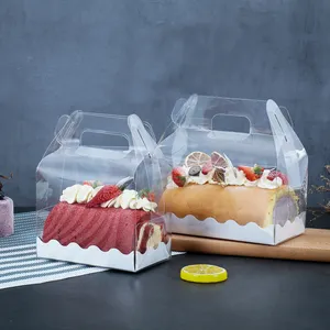 Kotak kue ulang tahun kelas makanan genggam kustom, kemasan memanggang makanan penutup mudah terurai, kotak kue plastik transparan