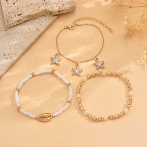 Tobillera de Aleación de Zinc de Tres Capas Estilo Punk Europeo Americano para Mujer, Artículo de Vacaciones Transfronterizo, Cuentas de Arroz y Conchas para Playa - Product Image 2