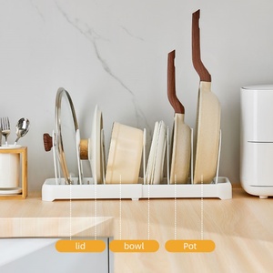 Étagère de cuisine en métal blanc, extensible et réglable en longueur, pour casseroles, couvercles et boîtes à lunch - Product Image 3