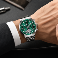 Reloj Mecánico Totalmente Automático, Caja de Aleación, Correa de Acero Inoxidable, Fase Lunar, Resistente al Agua 30M, Moda Masculina