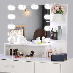 DB FCH Juego de tocador de maquillaje con espejo LED, 1 cajón, 1 gabinete, estantes de almacenamiento, muebles modernos para dormitorio - Product Image 4