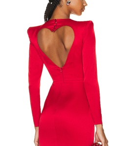 Abito <span class=keywords><strong>rosso</strong></span> a maniche lunghe da donna <span class=keywords><strong>con</strong></span> spalline sul retro Love Cut <span class=keywords><strong>con</strong></span> fessura <span class=keywords><strong>con</strong></span> Design a cerniera - Product Image 3