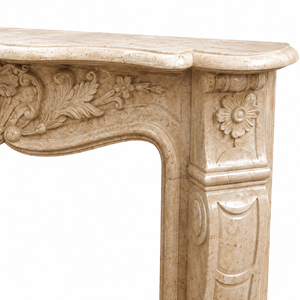 Traditional Marble <b>Fireplace</b> Mantel With Ornate Carving Galala Beige marble Stone Indoor Wood Burning Hearth For Dining - Product Image 5