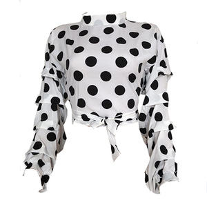 Abbigliamento Donna Primavera Autunno, Camicia Sexy a Pois con <span class=keywords><strong>Maniche</strong></span> a Sbuffo, Bluse e Top Corti da Donna, <span class=keywords><strong>Maniche</strong></span> <span class=keywords><strong>Lunghe</strong></span> - Product Image 4