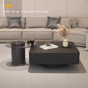 Luce di lusso <span class=keywords><strong>nero</strong></span> High-End di vetro <span class=keywords><strong>tavolo</strong></span> da tè roccia quadrata combinazione di legno tavolino da caffè per moderno semplice soggiorno per - Product Image 3