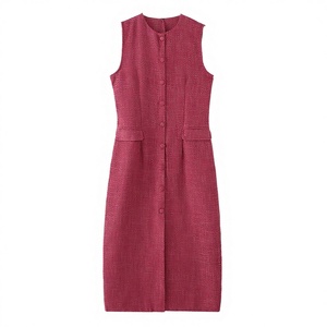 Robe boutonnée élégante et amincissante MYST&ZA pour femme, style vintage, mi-longue, unie, écologique, nouvelle collection printemps, tissée, taille naturelle - Product Image 3