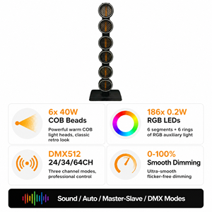 Barra LED Stroboscopica Professionale <span class=keywords><strong>Retro</strong></span> a 6 Lenti 300W COB DMX512 24CH 34CH 64CH Attivabile al Suono per Palcoscenico, Discoteca, Feste, KTV, Club, Concerti - Product Image 2