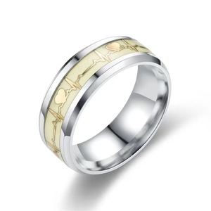 Luminous Stainless Steel Durable <b>Couple</b> <b>Ring</b> Heart Beat Design Finger <b>Ring</b> for Unisex Luminous Glow in the Drark <b>Ring</b> - Product Image 4