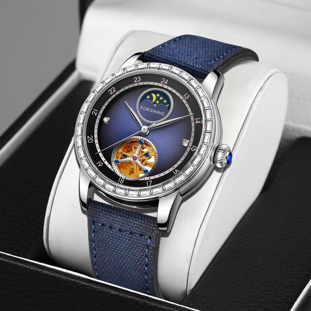 FORSINING Mechanical Watches With Leather Band Waterproof Moon Phase Automatic Movement Fashion Watch for Men Tourbillon 42mm