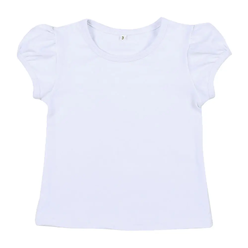 Venta al por mayor 100% algodón peinado blanco tops ropa de los niños niñas camisa de verano de los niños camisa de t camisa