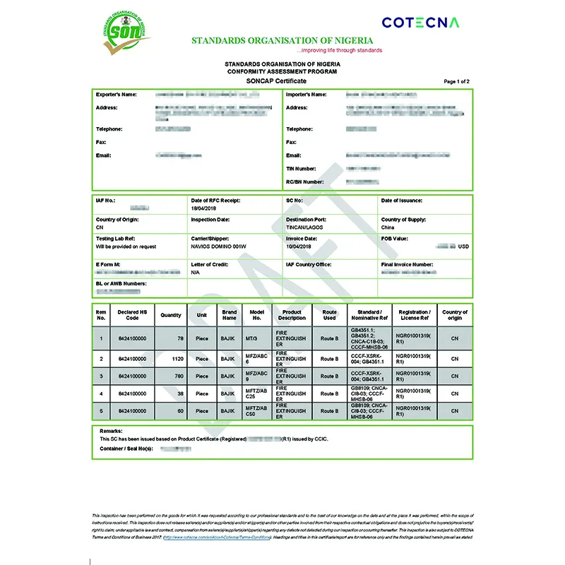 Certificado CB de Arabia Saudita, certificado de conformidad (coc)