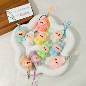 Creative Small PVC Plastic UV Cartoon Mobile Phone Key Chain Pendant Flocking Rag Cloth Doll Bag Ornaments Back School Gift
