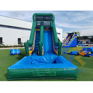 Toboggan aquatique gonflable géant à imprimé marbré coucher de soleil, double piste orange et verte, pour parc aquatique d'été, pour enfants, location commerciale - Product Image 6
