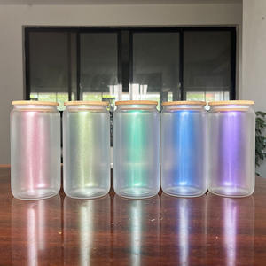 مستودع الولايات المتحدة الأمريكية 16oz 17oz 12oz 20oz 25oz اللون تغيير الباردة التسامي الزجاج يمكن البيرة يمكن ميسون جرة مع غطاء من البامبو و القش - Product Image 5