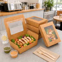 1500ml Kraftpapier-Lunchbox mit Scharnier und Transparentem PE-Fenster, Takeaway-Lebensmittelbehälter für Sandwiches und Salate