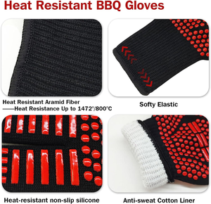 CE 인증 실리콘 내열 가죽 장갑, 요리 베이킹 그릴 및 BBQ용 고온 방지, 도트 및 프린트 맞춤 제작 - Product Image 2