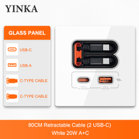 Panneau de charge de téléphone encastré de type 86 de haute qualité avec câble rétractable, port USB C de charge rapide 20W pour installation murale