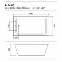 Baignoire rectangulaire compacte en acrylique à encastrer, baignoire de trempage intégrée, coins arrondis, finition brillante pour petite salle de bain ou appartement