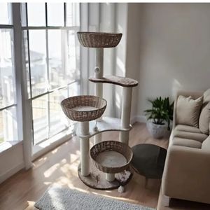 Sang trọng Halloween cao lớn gỗ mèo cây tháp căn hộ nhà cào Giường võng với giỏ dệt mèo leo núi Đồ chơi - Product Image 2