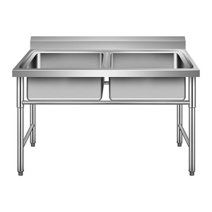 Commerciële dubbele roestvrijstalen multifunctionele verdeelbak voor het wassen van groenten voor hotelkantines en keukens. - Product Image 5