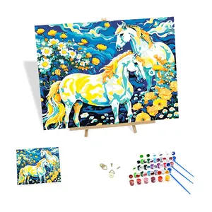 Groothandel 3d Verf Op Nummer Paarden En Bloemen Handgeschilderde Volwassen Schilderij Op Nummer Canvas Diy Geschenken