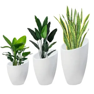 Maceta de flores de poliresina blanca, maceta de urna de piedra arenisca romana de jardín - Product Image 1