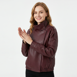 <b>Women's</b> Leather <b>Jacket</b> 2026 <b>Spring</b> New Fashionable Versatile Mandarin Collar Bomber <b>Jacket</b> Solid Zipper Eco-Friendly <b>Jacket</b> - Product Image 3