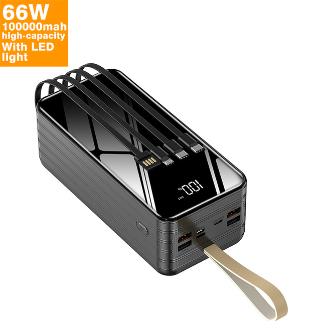 Power Bank 100000mAh Fast Charge Large Capacity Long Battery Life Mobile Power Supply Outdoor Portable 66W Powerbank