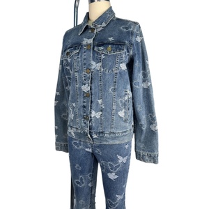 2024 Autumn New Denim Jacket <b>Top</b> Regular Design With Floral Embroideries and butterfly Pattern Printed Casual <b>Coat</b> for Women - Product Image 3