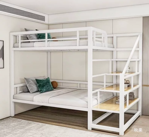 Letto a castello moderno salvaspazio con struttura in ferro, letto a soppalco per adulti (superiore/inferiore), con tavolo sospeso, ideale per famiglie piccole - Product Image 4