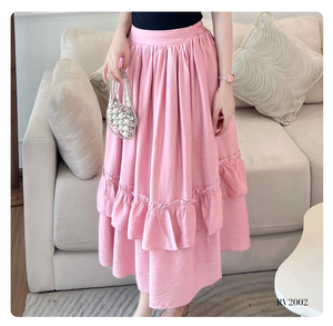 Fashion Elastic Waist Flowy Flared <b>Skirt</b> Solid Color Pleated Long Maxi Dress Lady Vintage <b>Ruffled</b> <b>Hem</b> Beach <b>Skirt</b> - Product Image 1