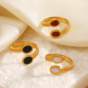 Anello Aperto Moderno in Acciaio Inossidabile Placcato Oro con Smalto Multicolore a Goccia, Gioiello da Dito Cristiano - Product Image 2